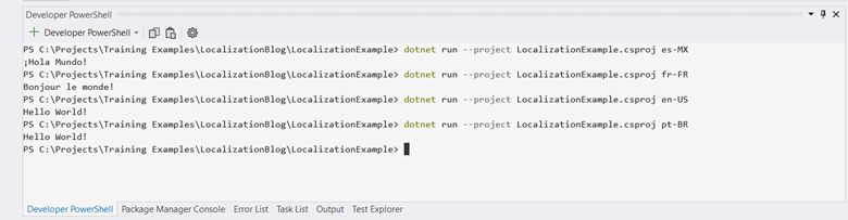 Test out the LocalizationExample solution