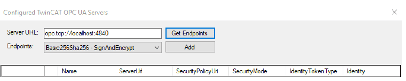 Configured TwinCAT OPC UA Servers