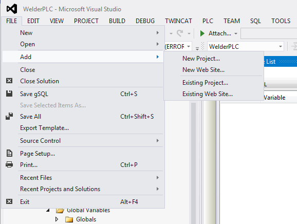 Adding a new project in Visual Studio