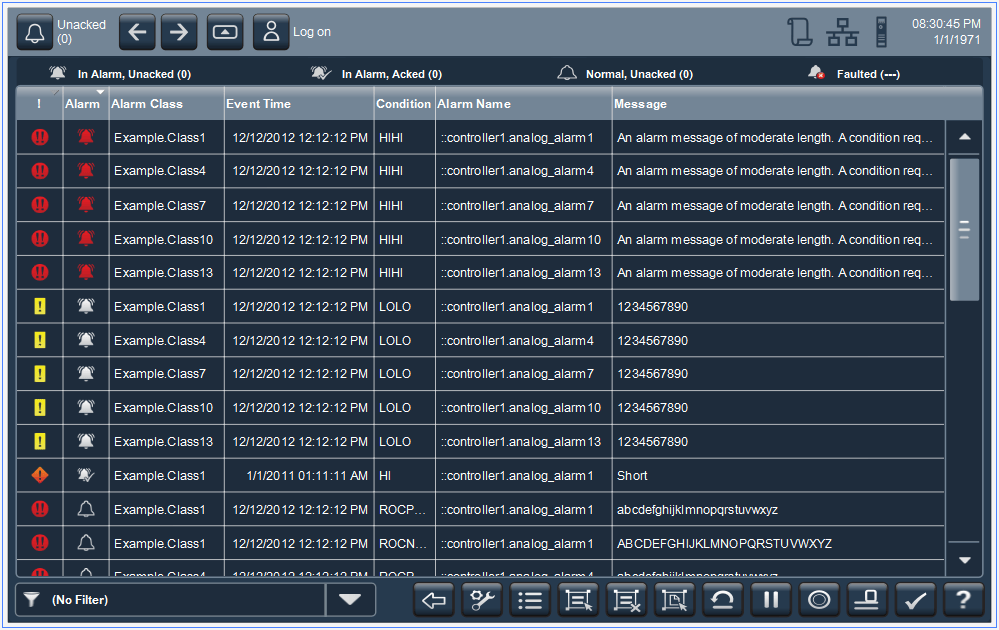 Studio 5000 View Designer's alarm summary tool is highly configurable and can provide info such as class, type, time of occurrence, severity, and message