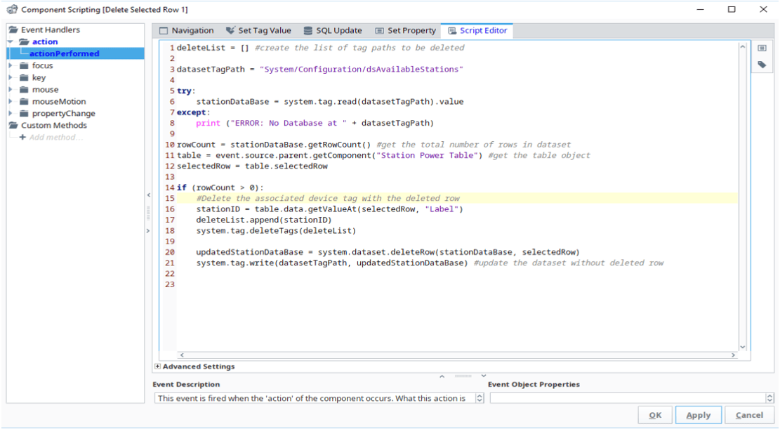 ignition interface - deleting row 