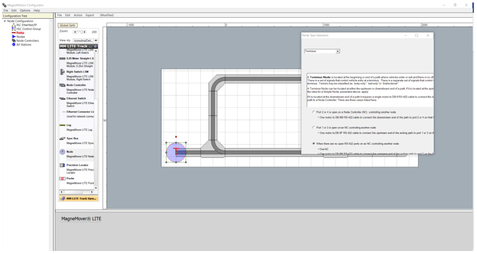 Magnemotion configurator placing nodes