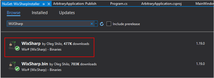 NuGet: WixSharpInstaller Windown