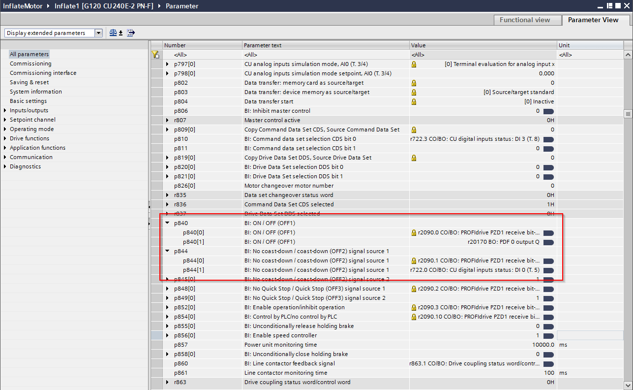 OFF1 and OFF2 configuration