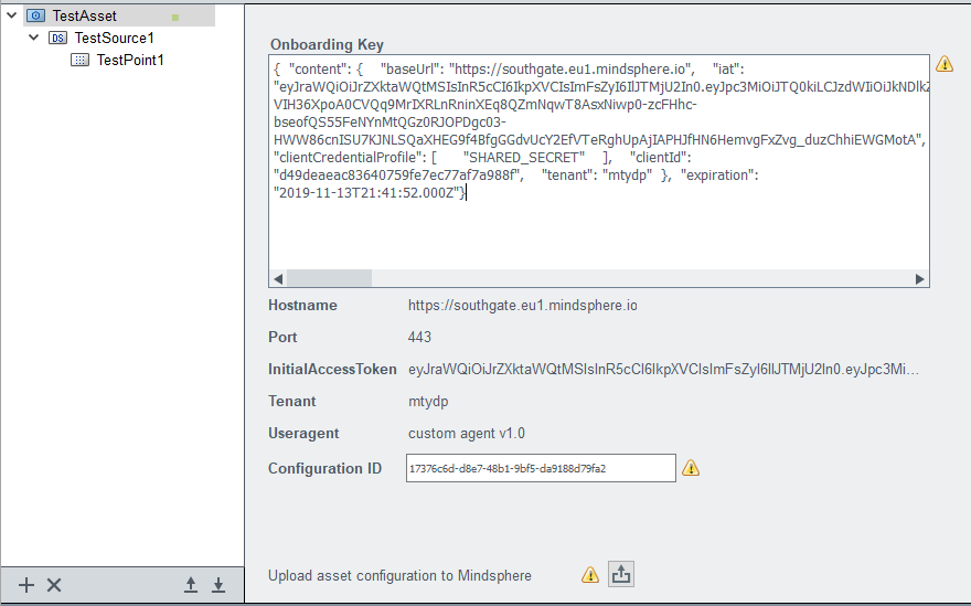 Once your asset is onboarded you've established a connection between your MindSphere Tenant and OA project