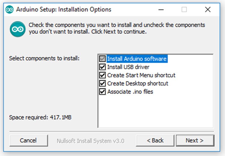 Screenshot of Arduino Setup Options.