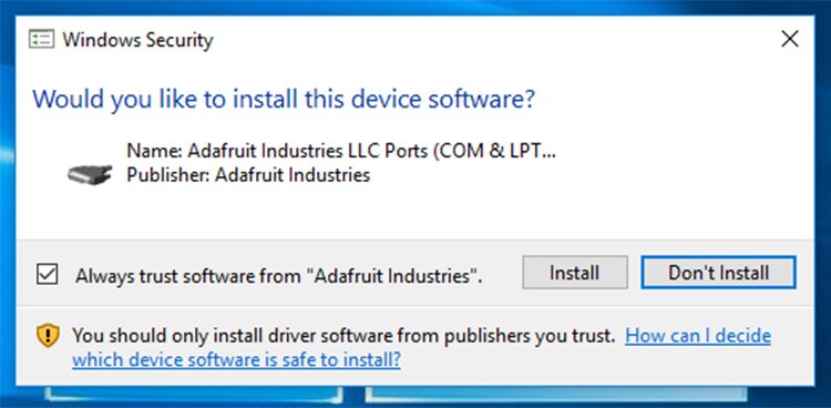 Screenshot of permissions for COM port and USB driver installation.