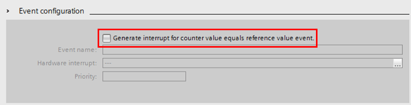 2.	From here select event configuration and check the box for “Generate interrupt for counter value equals reference value event.”