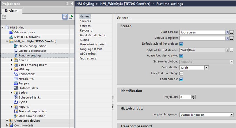 Runtime Settings menu