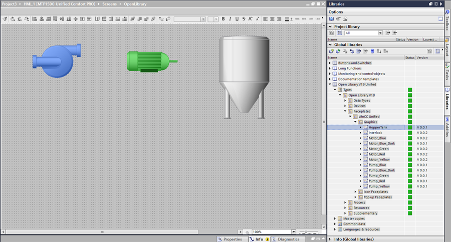 Pump, Motor, and Tank Graphics in the Siemens Open Library