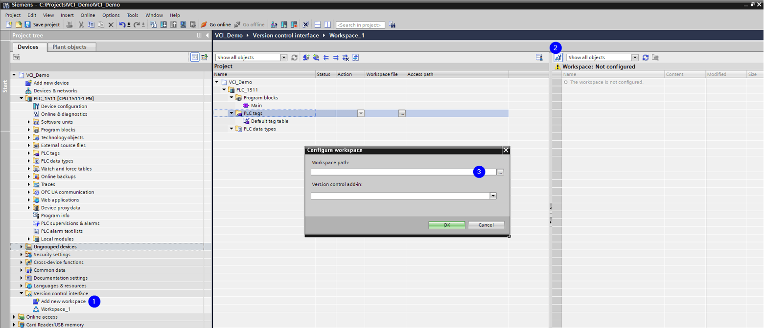 Configuring the workspace in TIA Portal