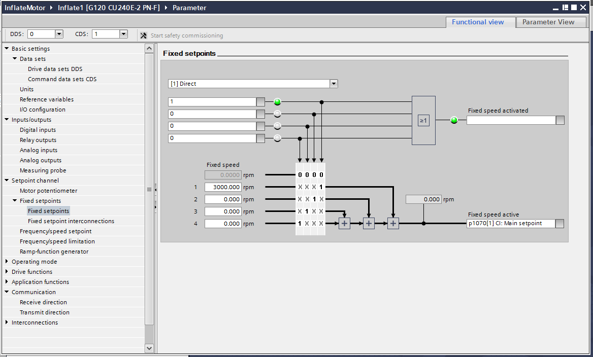 Speed setpoint configuration