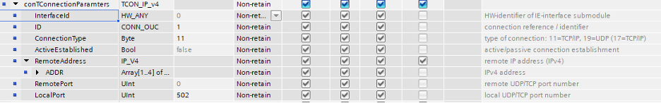 TCON_IP_v4 connection parameters object in Siemens TIA Portal