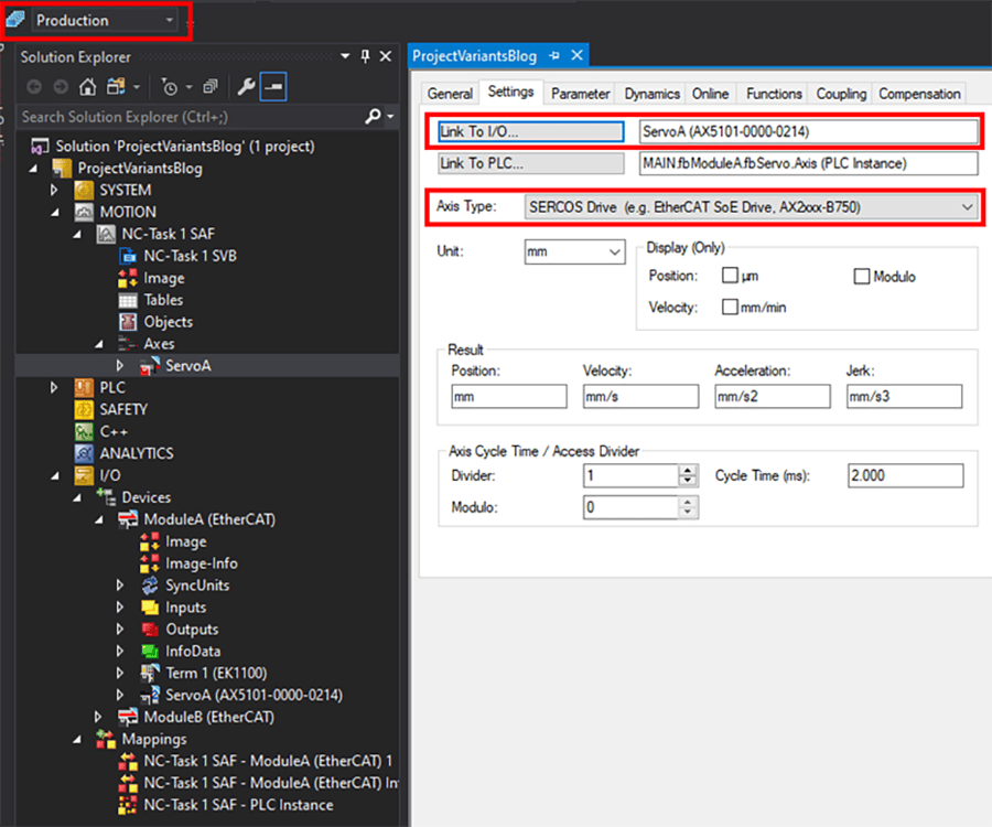 Twincat Project Variants Interface