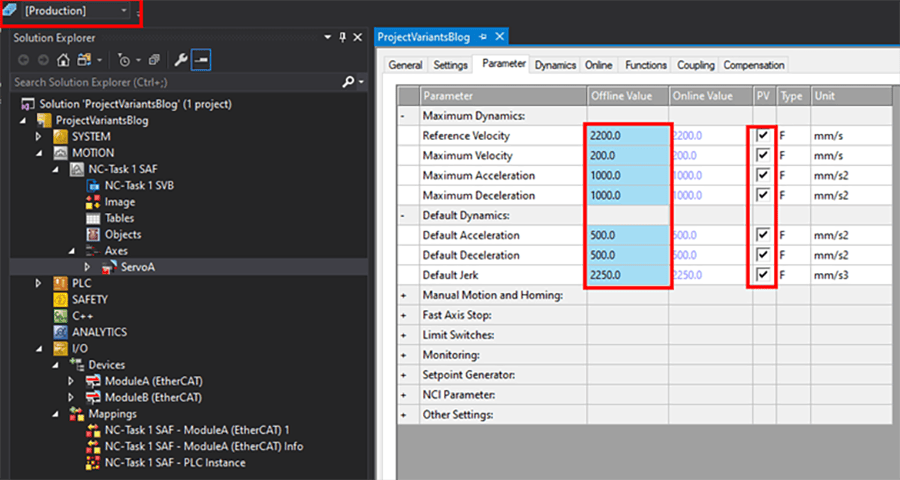 Twincat Project Variants Interface