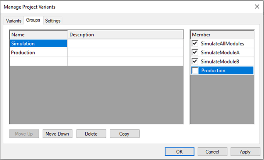 TwinCAT project variants interface