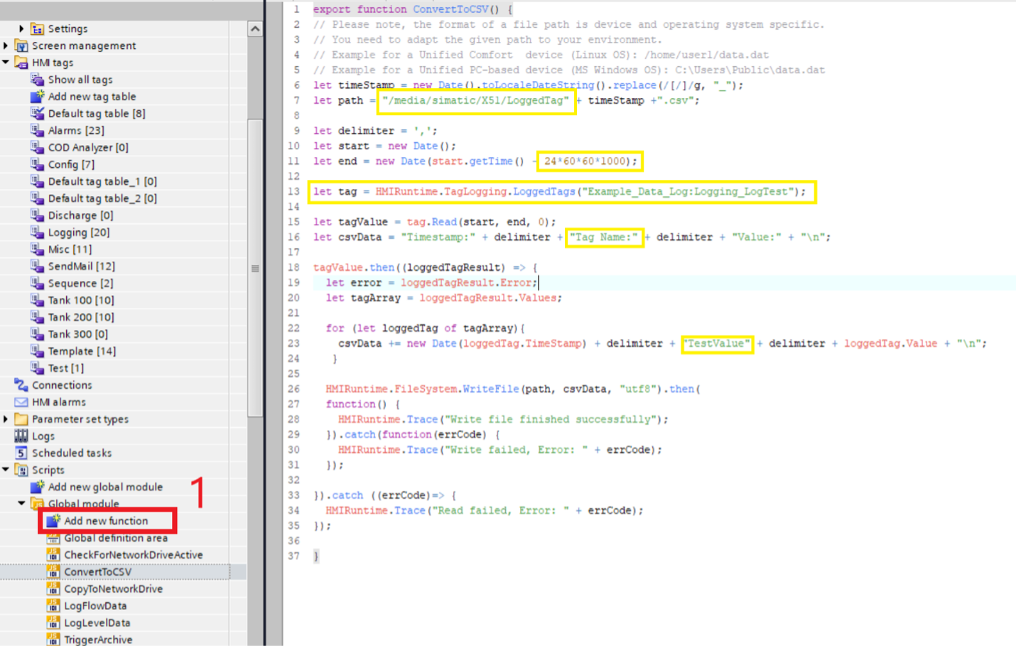 Example convert to .csv logic