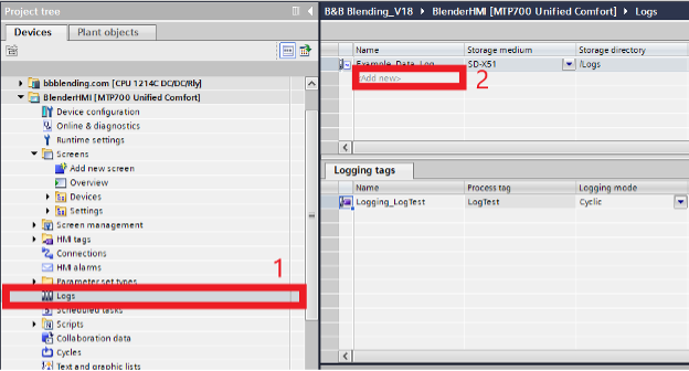 Data logging area in TIA Portal