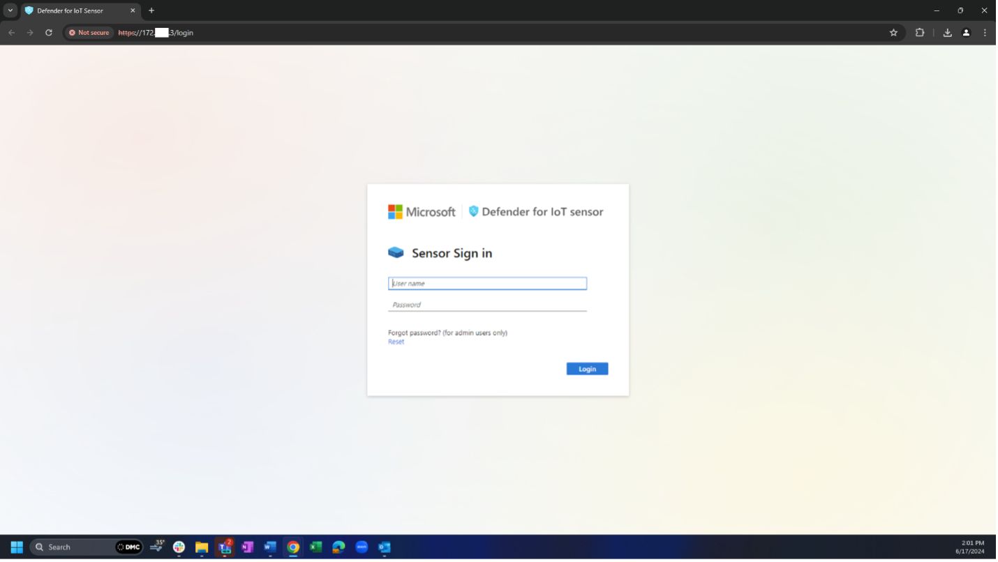 Microsoft Defender for Iot sensor sign in