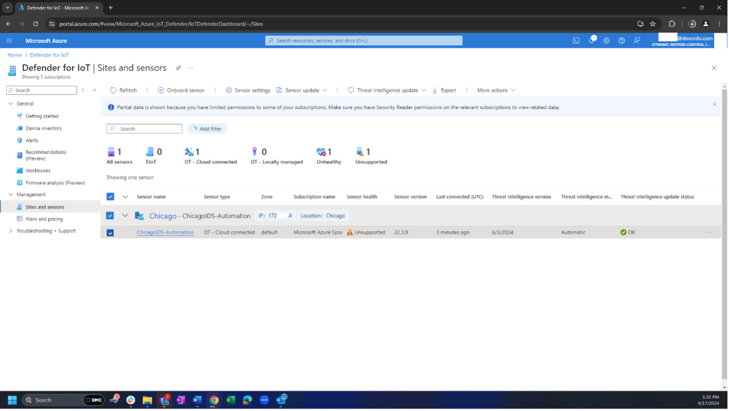 Microsoft Defender for IoT sites and sensors list