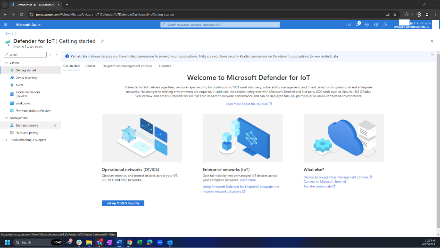 Microsoft Defender for IoT welcome screen