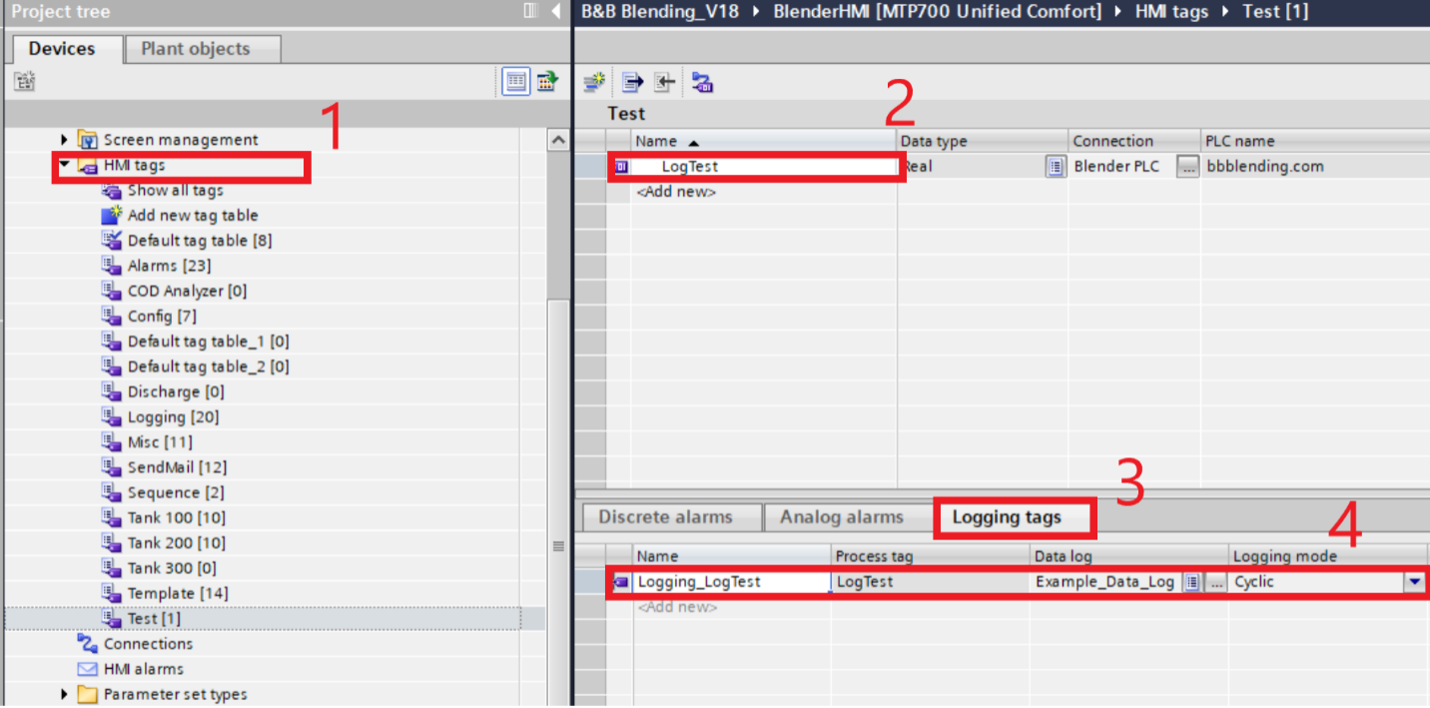 data log in tia portal