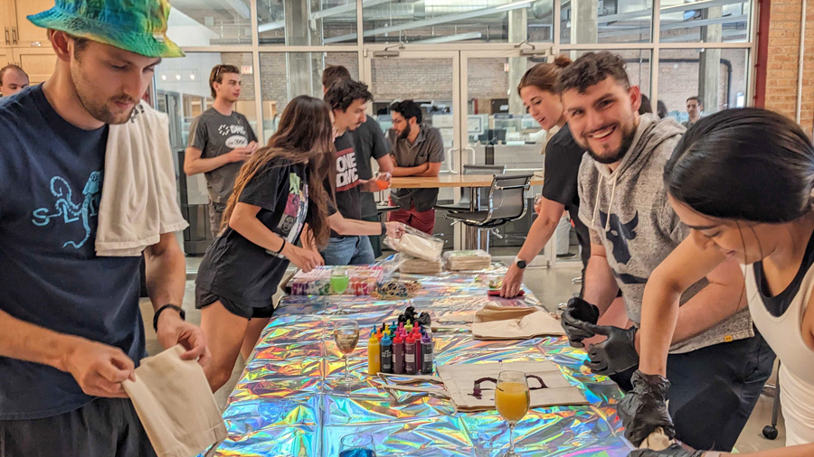 Employees tie-dyeing in Chicago